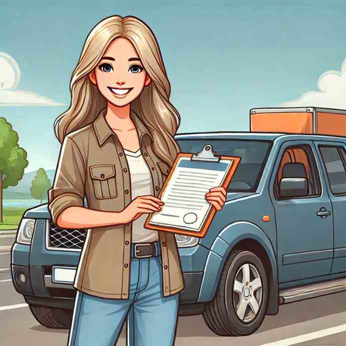 A woman smiling while reading her car insurance breakdown cover details