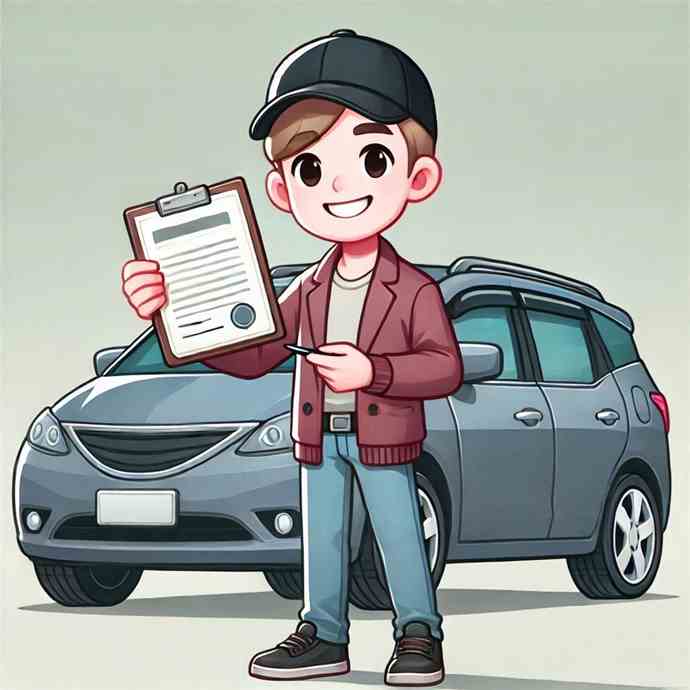 A man holding his phone, pleased with his car insurance purchase